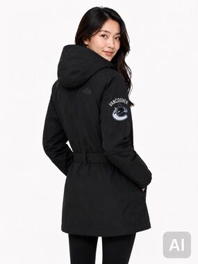 North Face Vancouver Canucks Belted Trench Rain Coat Black Medium